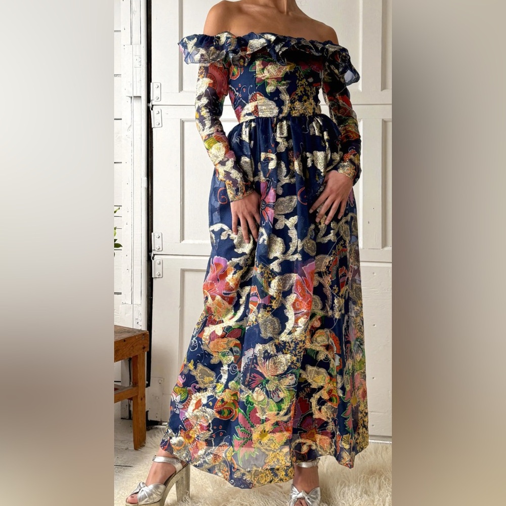 Oscar de la Renta Floral Long Sleeve Maxi Dress